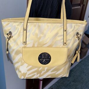 Anne Klein shoulder bag  small tote zebra pattern fabric yellow/yellow trim NWOT